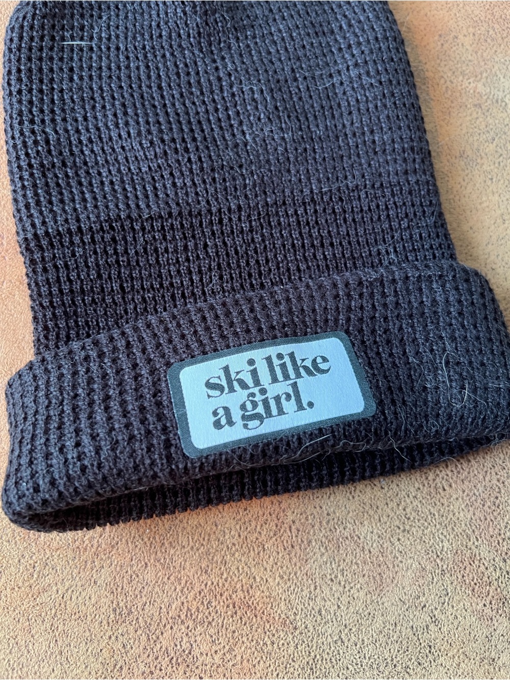 NWOT Ski like a girl Black Waffle Knit Beanie